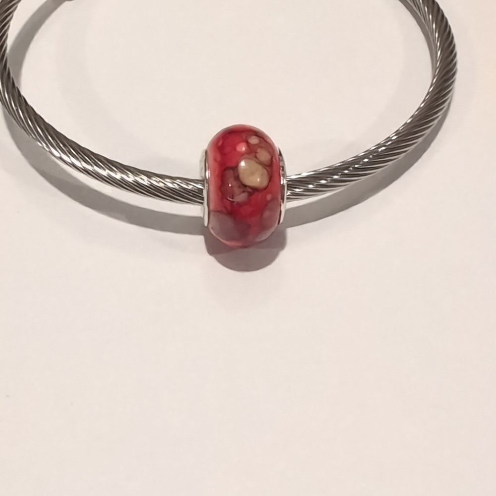 Silver Red Watercolor Charm for Pandora Style‎ Bracelet